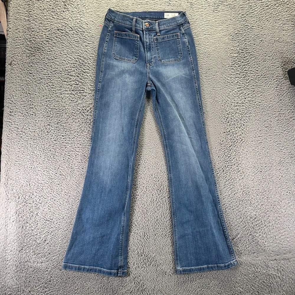 Gap Jeans Women's 4 Blue Cotton Denim Flared Faded High Rise Stretch